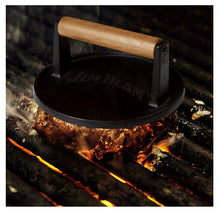 Load image into Gallery viewer, Jim Beam JB0158 Black Cast Iron Burger Press - 7&#39;&#39; Heavy Duty Burger Press with Solid Wood Handle
