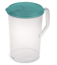 Load image into Gallery viewer, Sterilite 0488 One-Gallon Round Pitcher, Clear Base with Blue-Atoll (Teal) Lid and Tab
