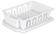 Load image into Gallery viewer, STERILITE 2-Piece Large Sink Set Dish Rack Drainer, White (18 L x 13 3/4&quot; W x 5 1/2&quot; H), 3/4&quot; L x 3/4&quot; W x
